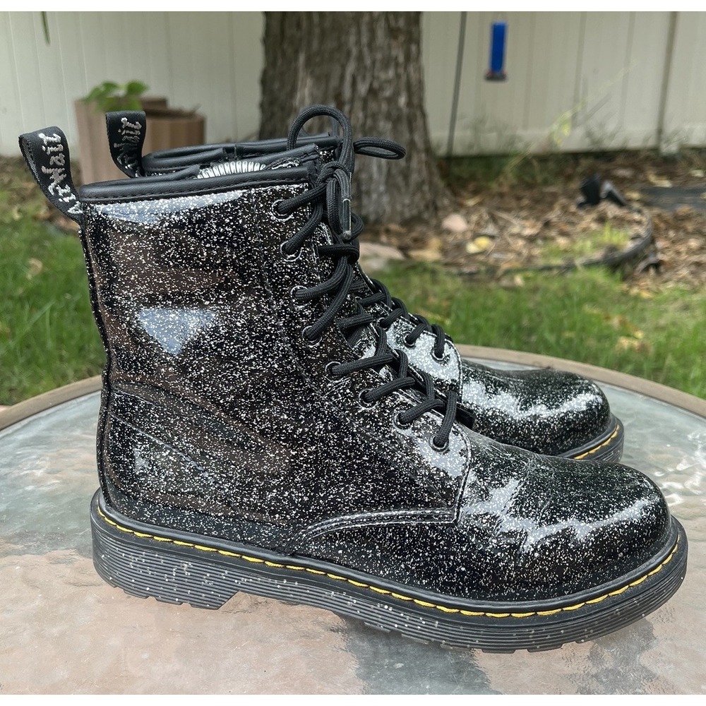 DR MARTENS 1460 Y Womens Glitter Sparkle Combat Boots US 7 UK 5 EU 38 Black